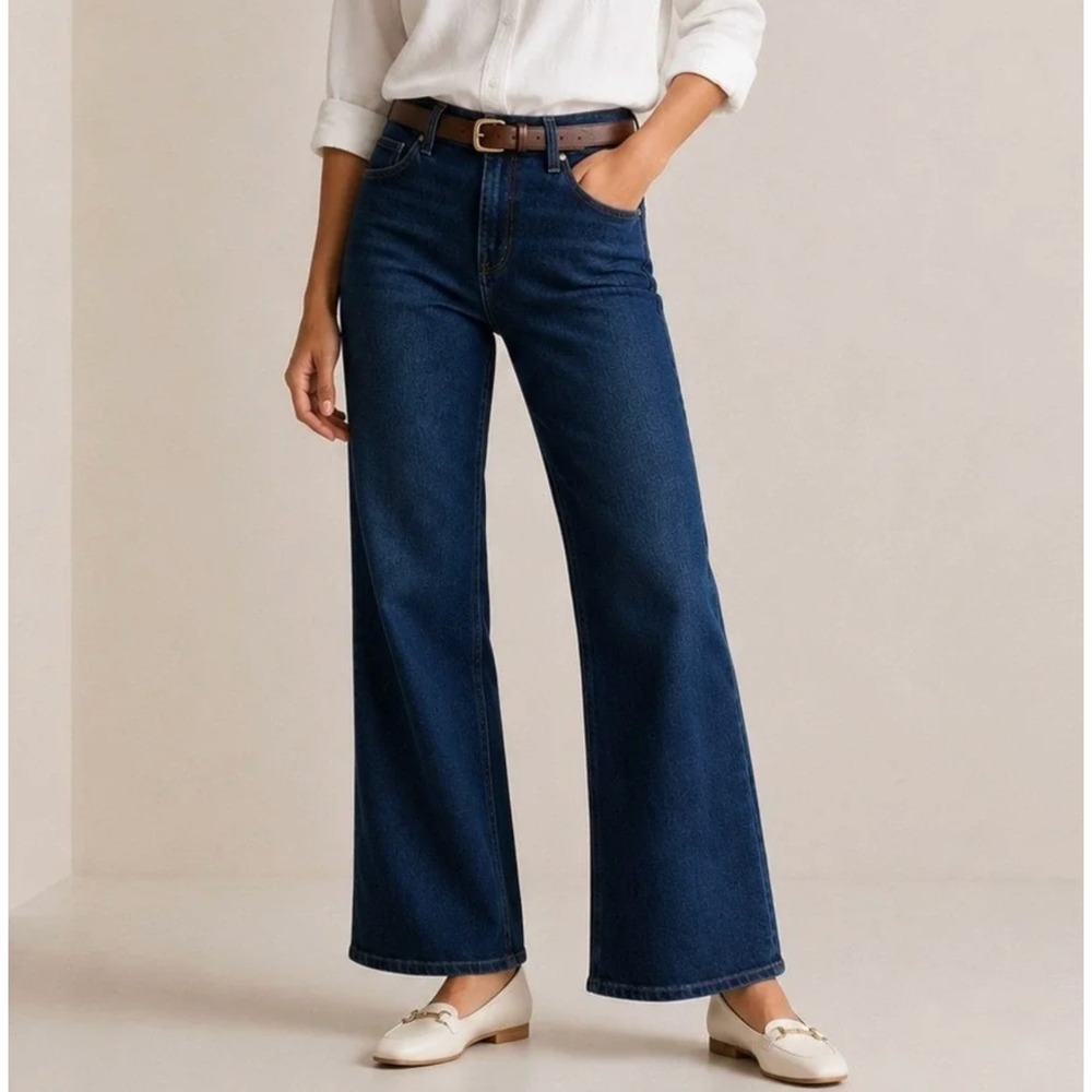 Quince Womens Bella Stretch Wide Leg Jeans Size 33 Blue Dark Wash Denim